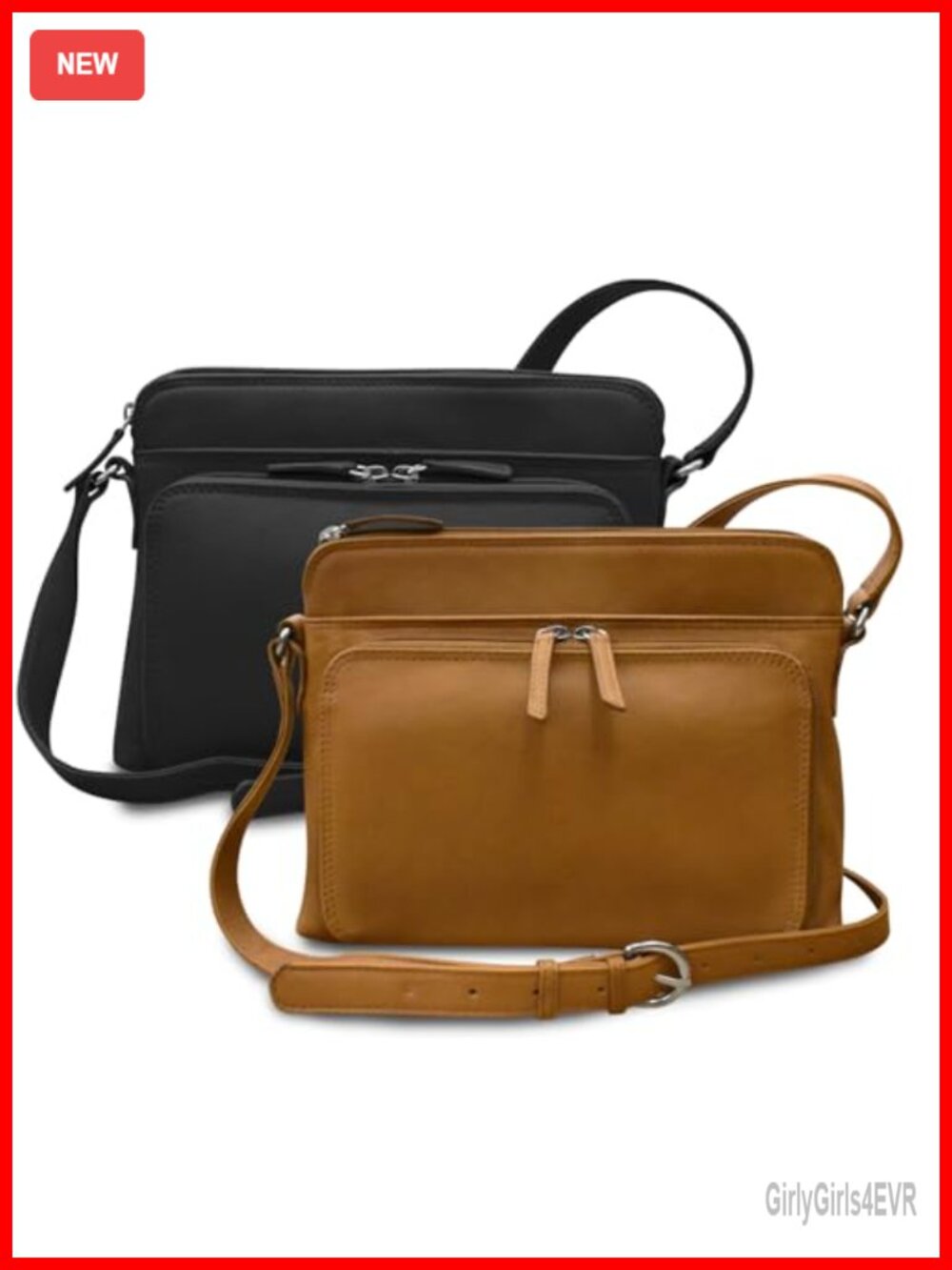 Genuine Leather Crossbody Bag with RFID Protection Adjustable Strap